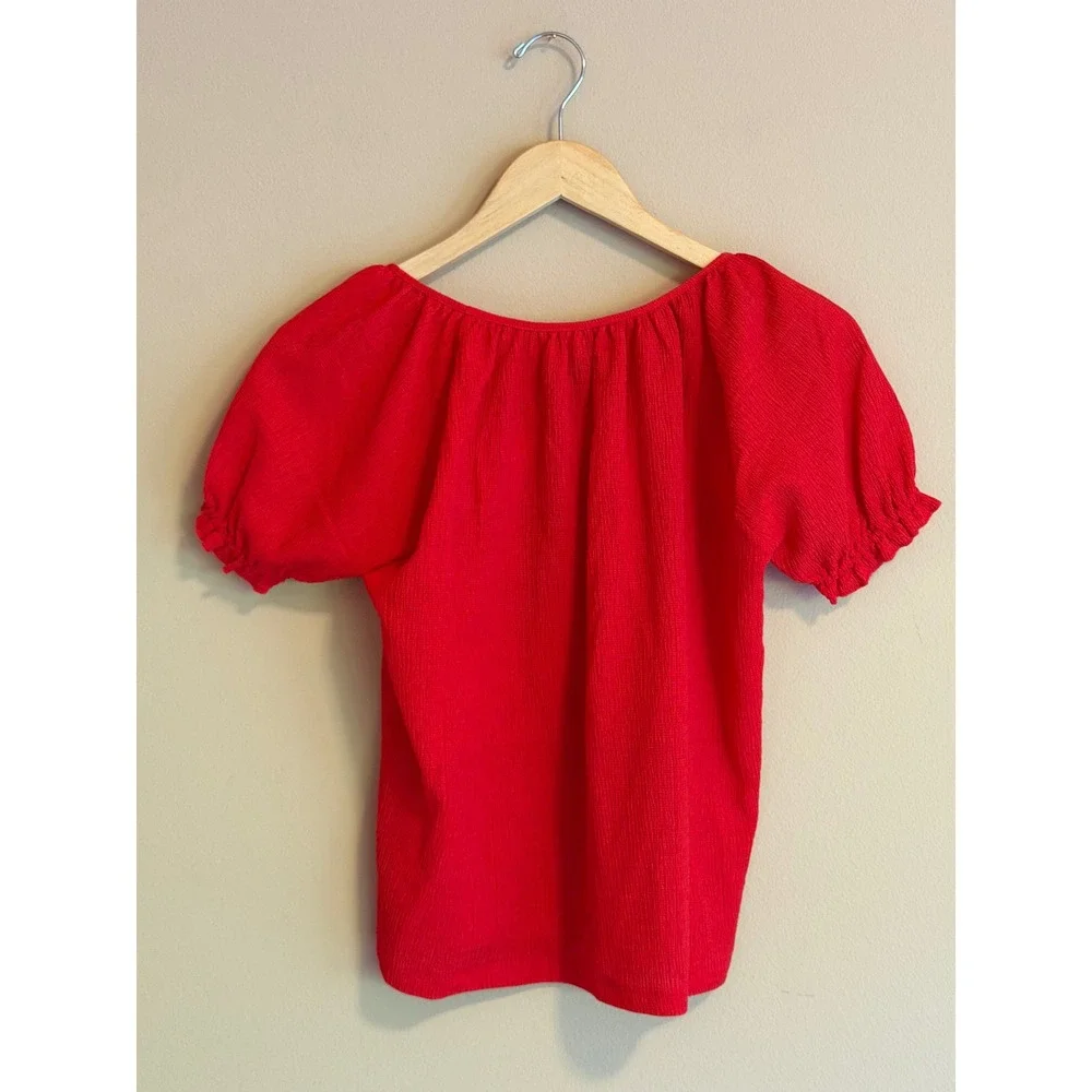 Madewell Red Puff Sleeve Ruffle Cuff Scoop Neck Top XS